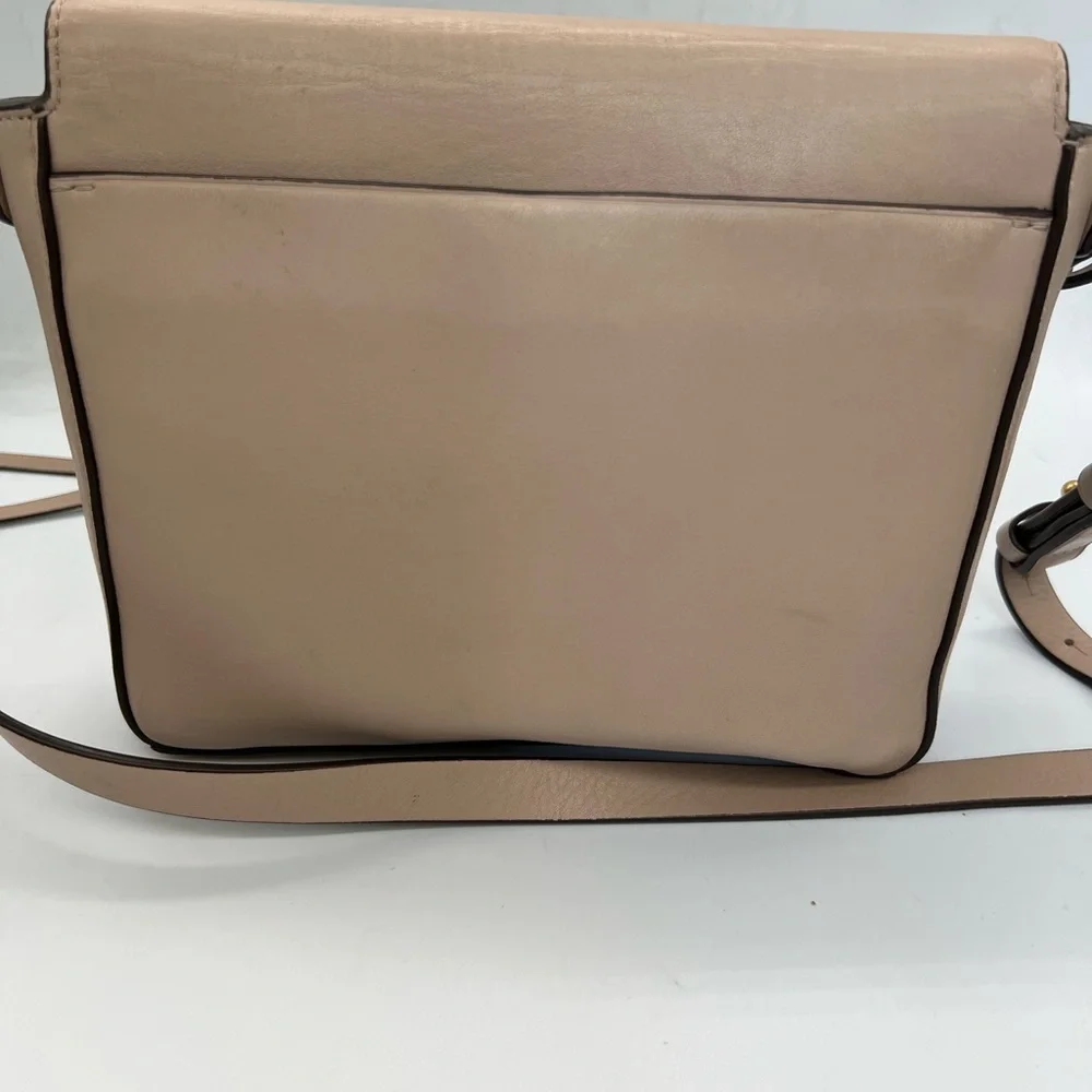 Tory Burch Taupe Leather Crossbody with Gold Logo Medallion